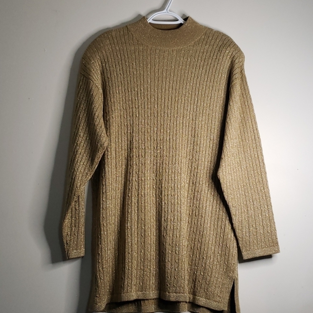 Jeremy Scott Gold Metallic Mock Neck Sweater Size Large